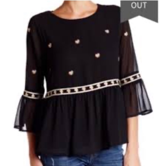 Harlowe & Graham Tops - Harlowe and Graham Embroidered Peplum Bell Sleeve Top Large